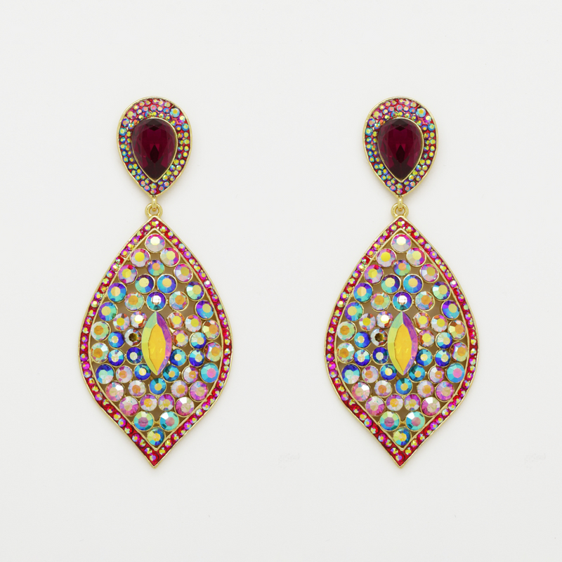 Pointed Oval Crystal Earrings