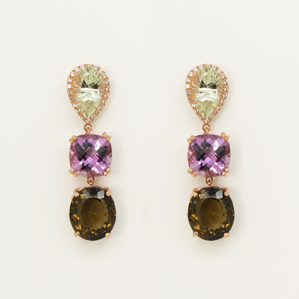 Topaz Amethyst and Smokey Quartz Earrings