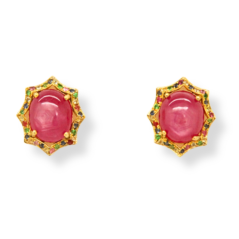 Ruby and Assorted Sapphire Studs