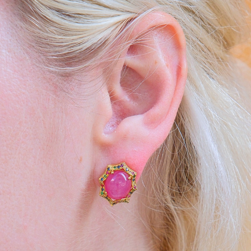 Ruby and Assorted Sapphire Studs