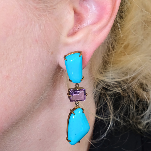 Turquoise and Amethyst Earrings