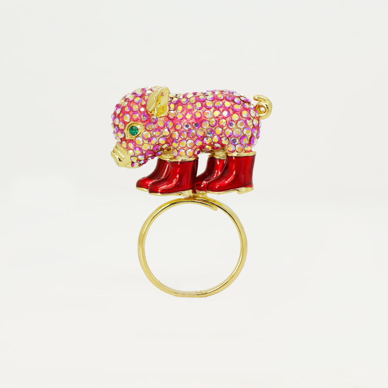 Crystal Piglet in Wellington Boots Ring
