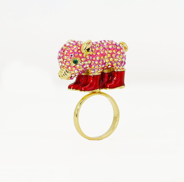 Crystal Piglet in Wellington Boots Ring