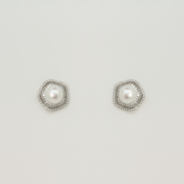 Centre Pearl and Crystal Stud Earrings