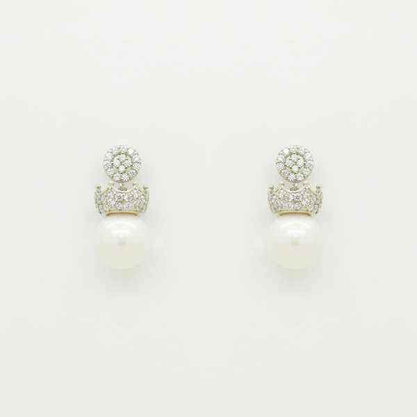 Crystal Crown with Drop Pearl Earrings