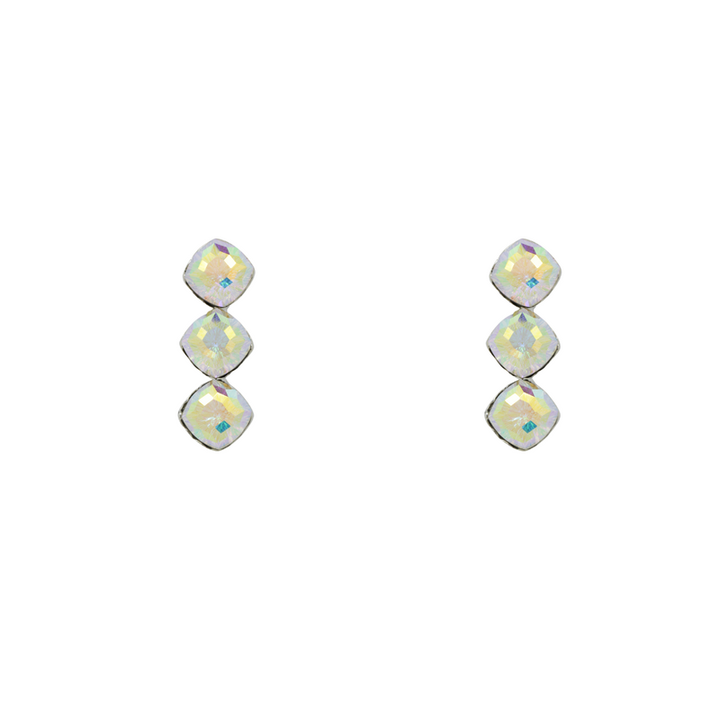 Three Crystal Square Earrings