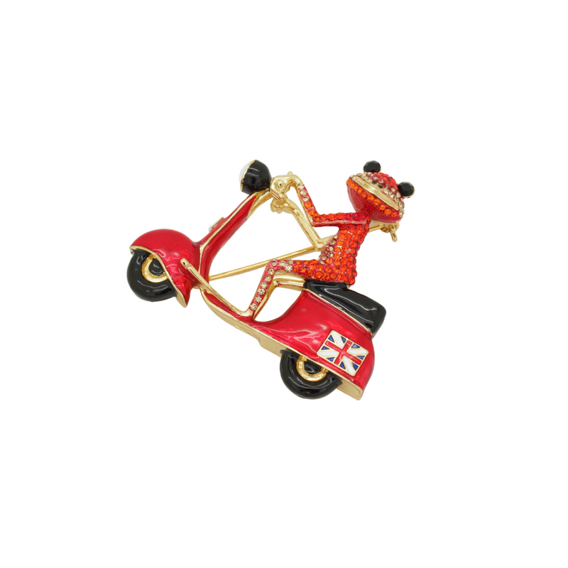 Scooter Riding Frog Brooch