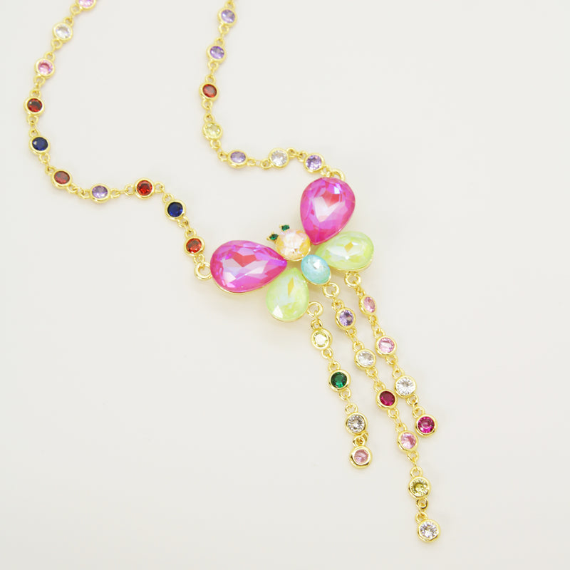 Butterfly and Crystal Shower Necklace