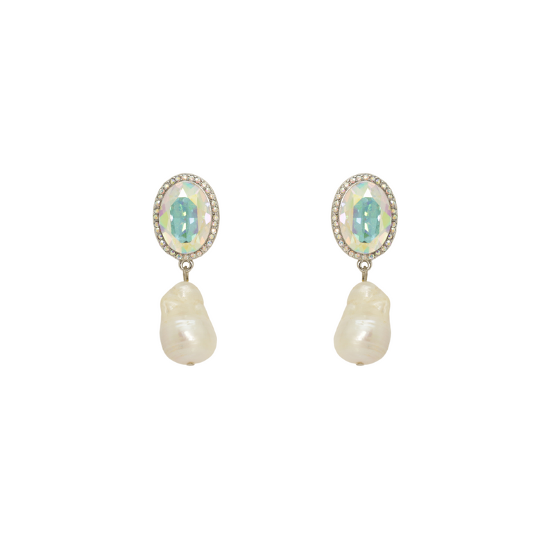 Crystal and Baroque Pearl Earrings Butler Wilson