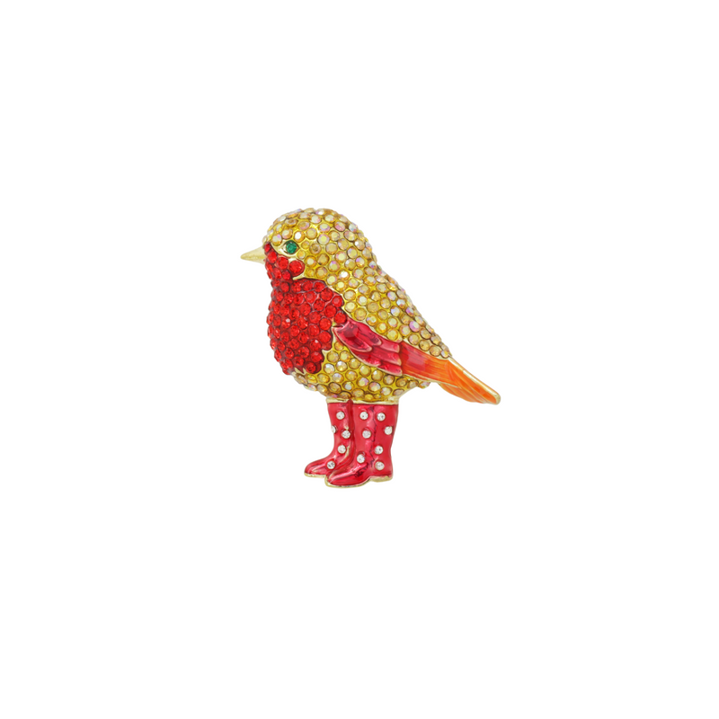 Robin in Wellington Boots Brooch