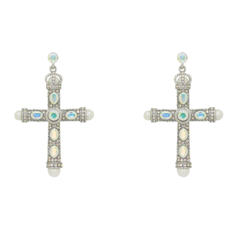 Silver diamond 2025 cross earrings