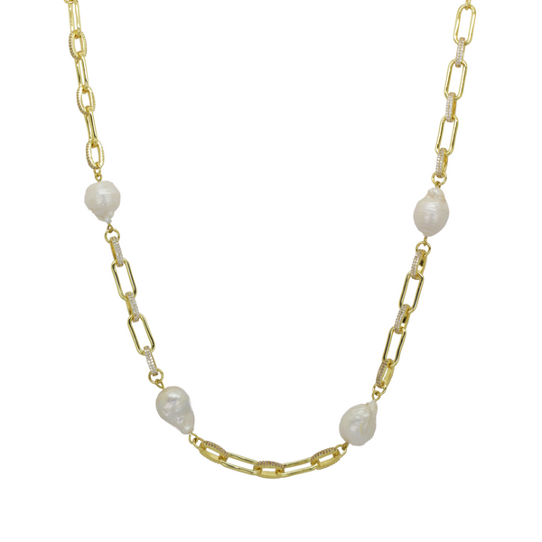 Baroque Pearl and Figaro Chain Necklace