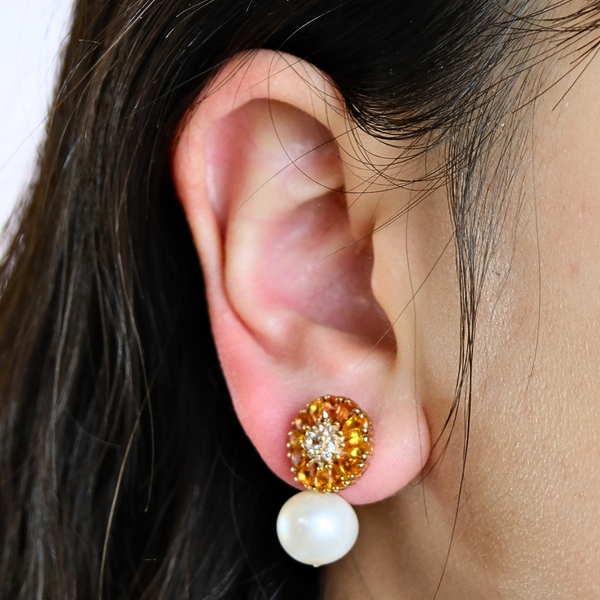 Yellow Sapphire and Freshwater Pearl Earrings