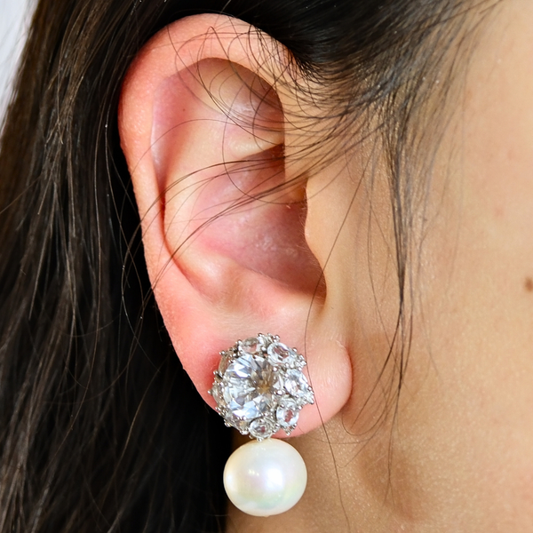 White Topaz and Freshwater Pearl Earrings