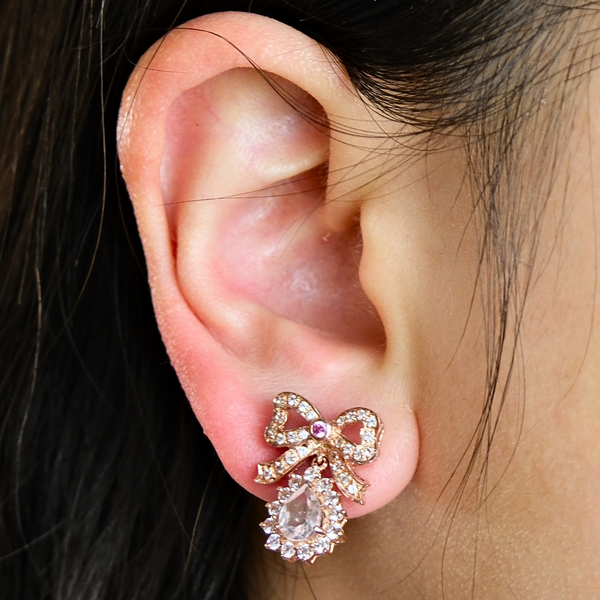 Rose and White Quartz Bow Earrings