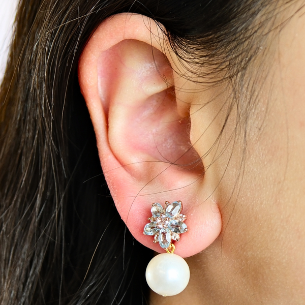Topaz Flowers and Freshwater Pearl Earrings