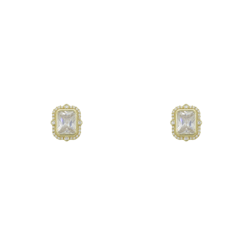 Rectangle Crystal and Pearl Studs