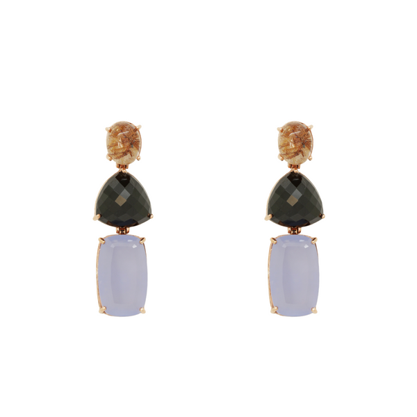 Rutile Onyx and Chalcedony Earrings