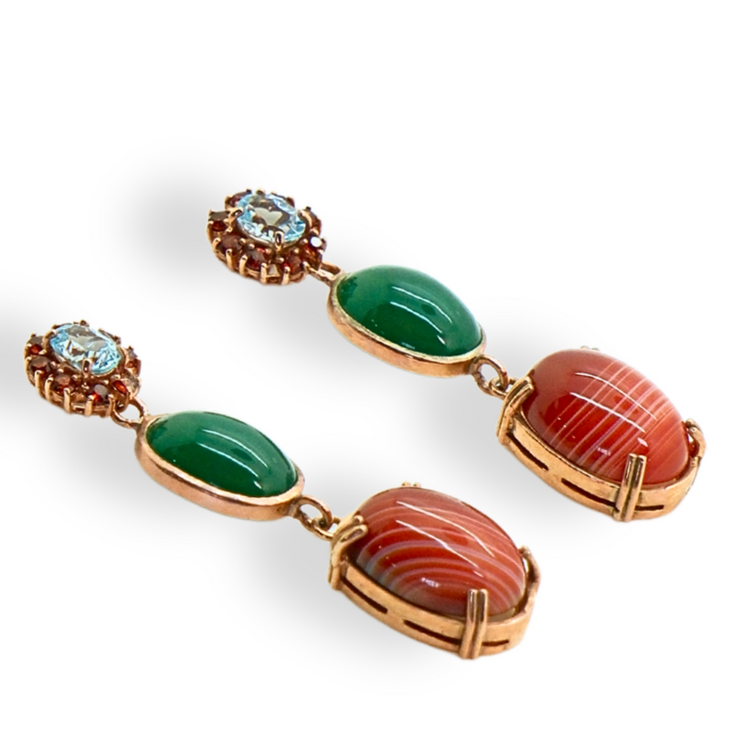Topaz Garnet and Agate Earrings