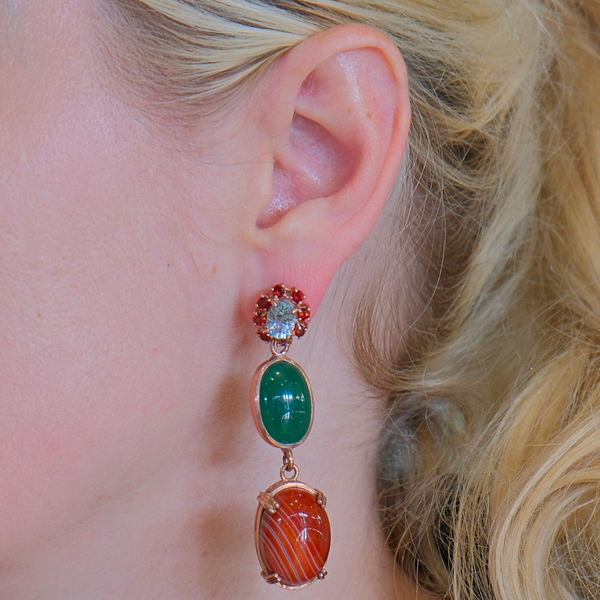 Topaz Garnet and Agate Earrings