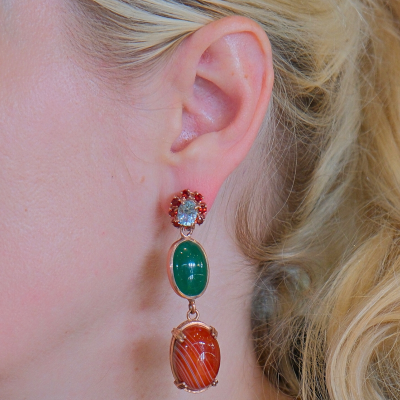 Topaz Garnet and Agate Earrings
