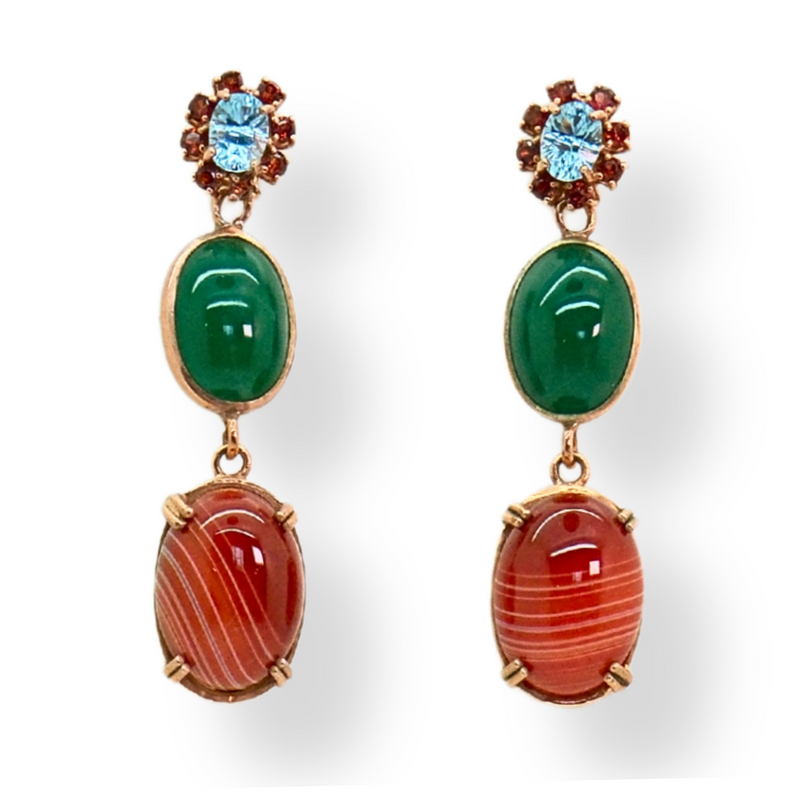 Topaz Garnet and Agate Earrings