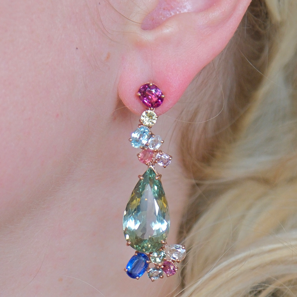 Garnet Amethyst and Sapphire Earrings