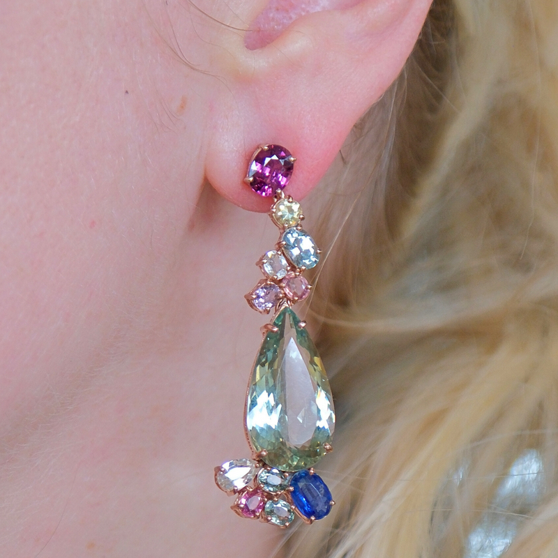 Garnet Amethyst and Sapphire Earrings