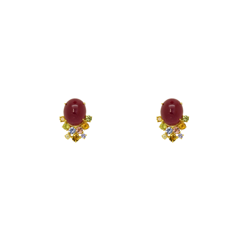 Ruby Tanzanite and Tourmaline Earrings