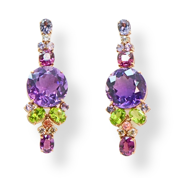 Amethyst Zircon and Rhodolite Earrings