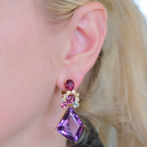 Amethyst Zircon and Tourmaline Earrings