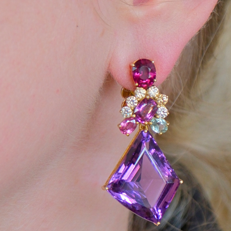 Amethyst Zircon and Tourmaline Earrings