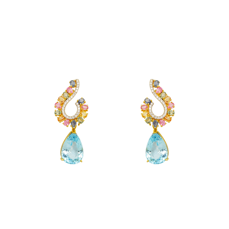 Fancy Sapphire and Topaz Earrings