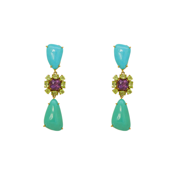 Turquoise Amethyst and Peridot Earrings