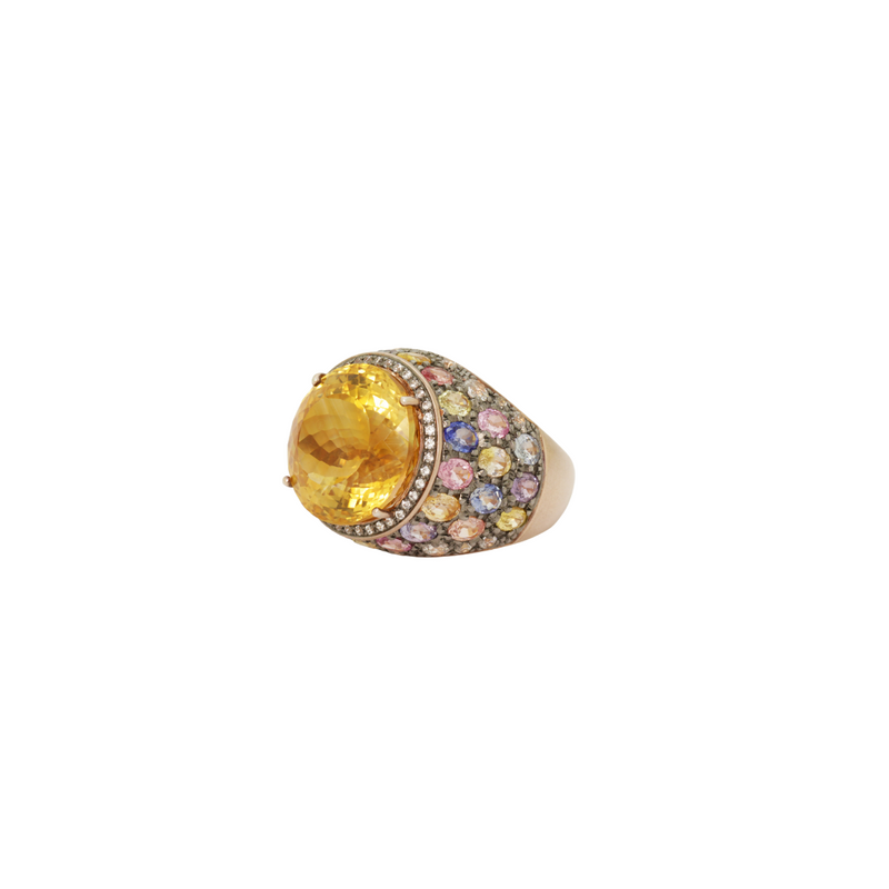 Citrine Zircon and Sapphire Ring
