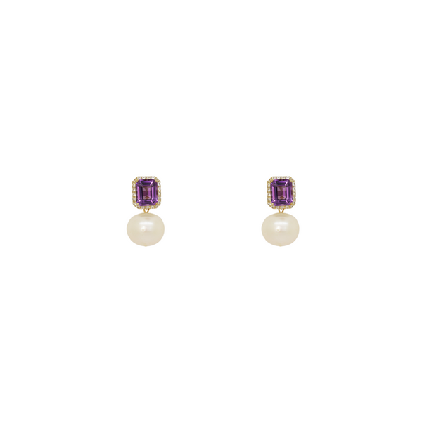 Rectangle Amethyst and Topaz Earrings