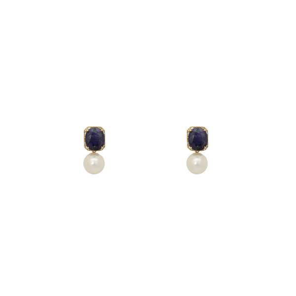 Oval Sapphire and Pearl Earrings