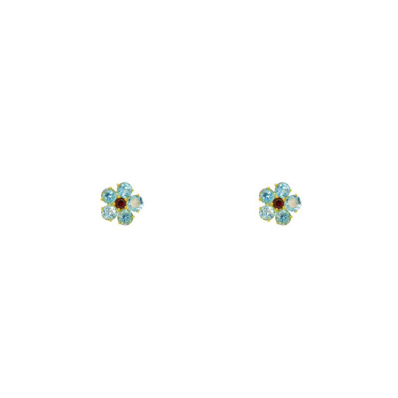 Topaz and Garnet Flower Studs