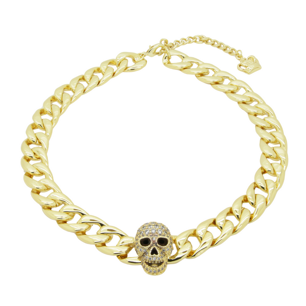Curb Chain Skull Necklace