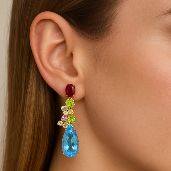 Topaz Rhodolite Garnet and Peridot Earrings