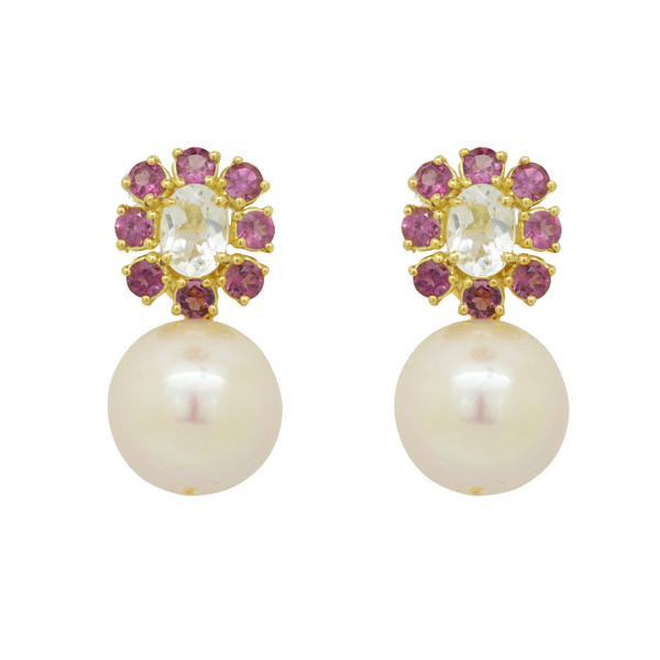 Quartz Rhodolite and Pearl Earrings