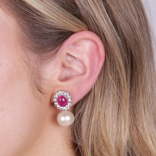 Ruby Quartz and Pearl Earrings