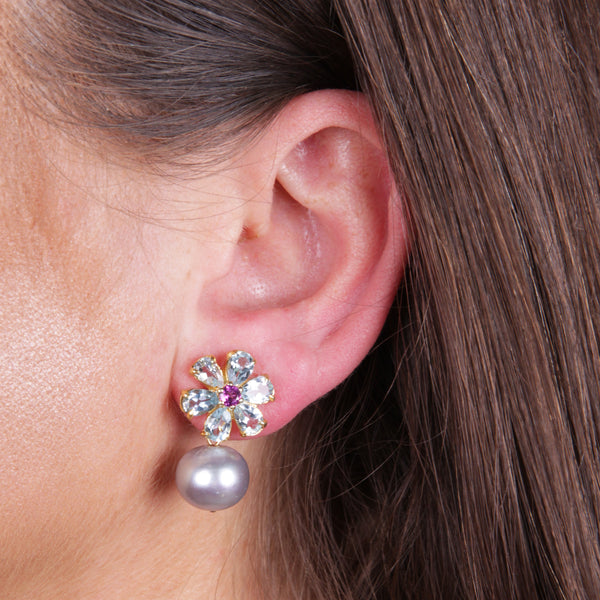 Rhodolite Topaz and Pearl Earrings