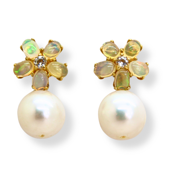 Opal Topaz and Pearl Earrings