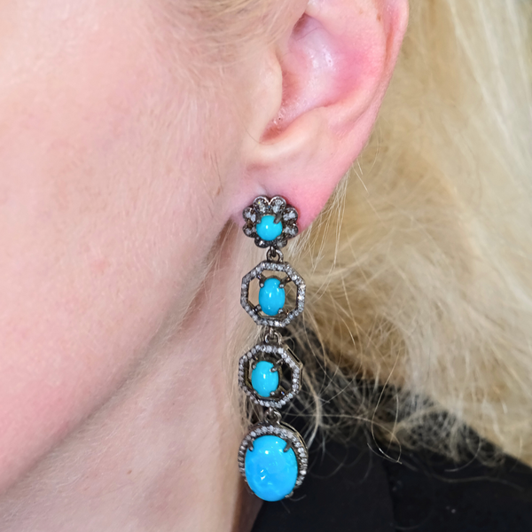 Cascading Turquoise and Topaz Earrings
