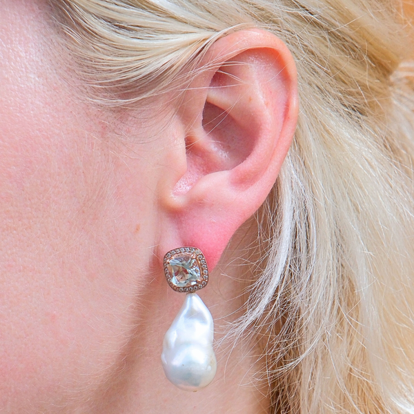 Green Amethyst and Baroque Pearl Earrings