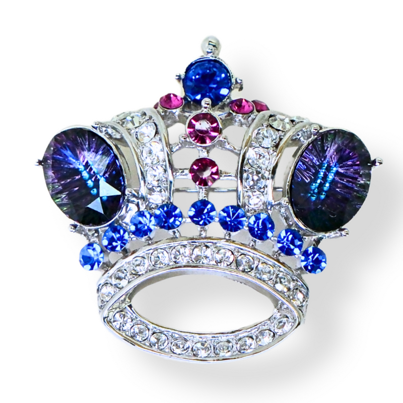 Iridescent Crystal Crown Brooch