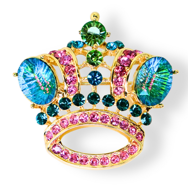 Iridescent Crystal Crown Brooch