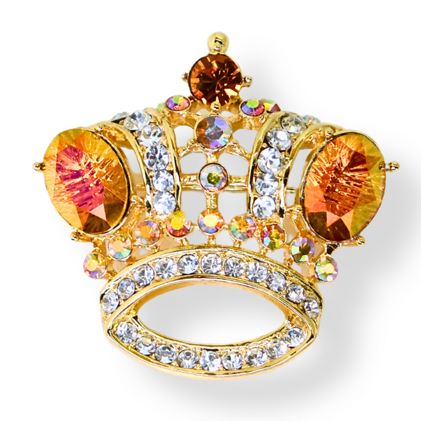 Iridescent Crystal Crown Brooch