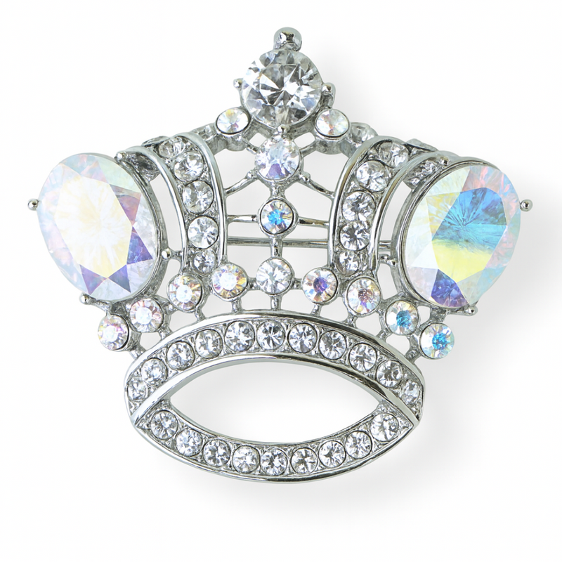 Iridescent Crystal Crown Brooch